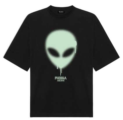 BLACK T-SHIRT WITH GLOW IN THE DARK "PUFFY ALIEN" PRINT