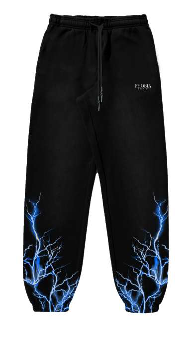 BLACK PANTS WITH LIGHT BLUE LIGHTNING PRINT