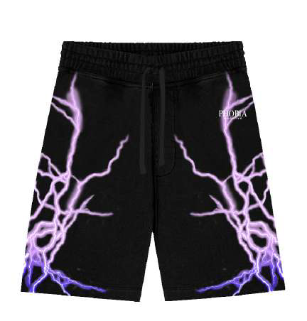 BLACK SHORTS WITH PURPLE BICOLOR LIGHTNING PRINT