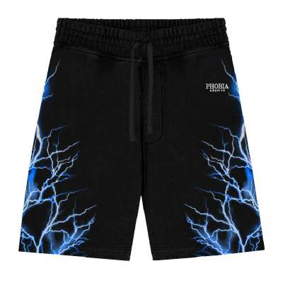 BLACK SHORTS WITH LIGHT BLUE LIGHTNING PRINT