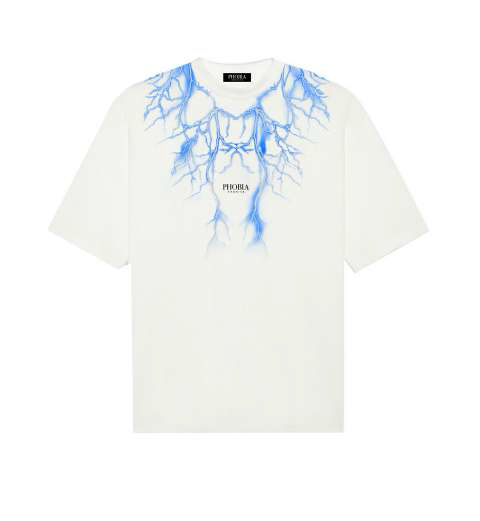 WHITE T-SHIRT WITH BLUE LIGHTNING AND LOGO