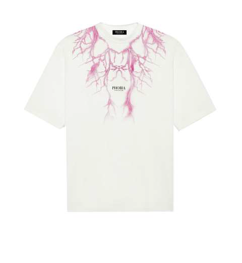 WHITE T-SHIRT WITH PINK LIGHTNING AND LOGO