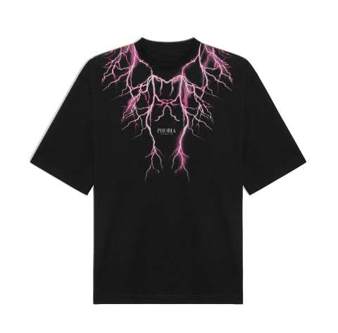 BLACK T-SHIRT WITH PINK LIGHTNING AND LOGO